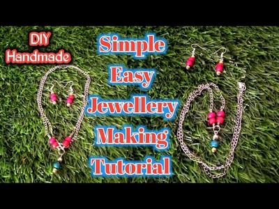 Simple Easy handmade Earrings & chain.handicrafts.light weight jewellery.jewellery making tutorial