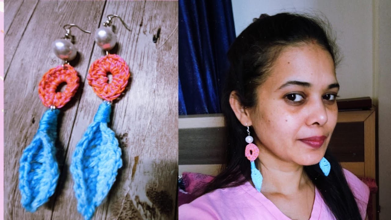 Crochet leaf earrings diy