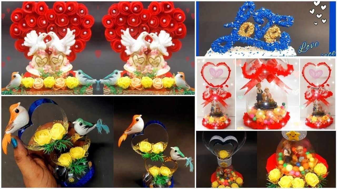 DIY 5 Valentines day showpiece making ideas - Couple Heart Showpiece - Handmade gift ideas #love