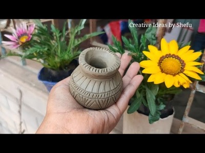DIY how to make miniature clay pot || handmade mini clay pot