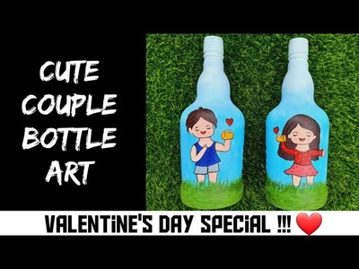 DIY Valentine's Day Gift Ideas | Couple Bottle Art | Handmade gifts | Easy bottle painting |