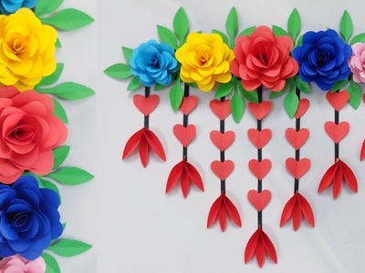 Rose paper flower wall hanging craft | paper wallmate | diy room decor | home decor.paper craft #37