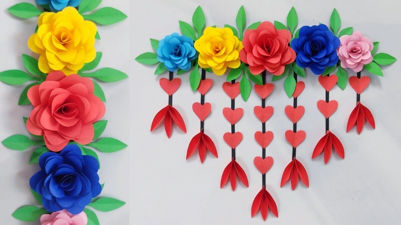 Rose paper flower wall hanging craft | paper wallmate | diy room decor | home decor.paper craft #37