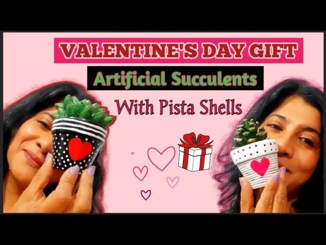 Valentine's Day Gift.Artificial Succulents.Pista Shell Craft.Succulent With Pista Shell.Planter Pots