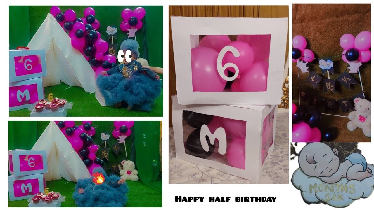 DIY  Half  birthday decor at home||6 months baby photoshoot ideas||Transparent balloons filled box