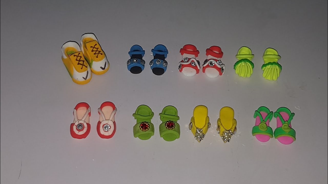 Diy how to make polymer clay miniature doll shoes. miniature footwear making
