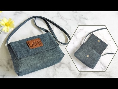 DIY Minimalist Flap Over Denim Crossbody Bag Out of Old Jeans | Bag Tutorial | Upcycle Craft
