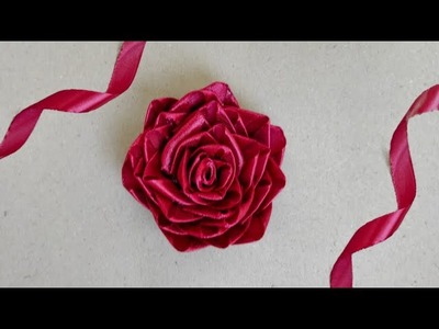 DIY Ribbon Rose flower. How to make Ribbon satin rose.Ribbon flower making. Ribbon work