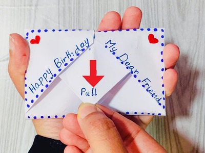 DIY - SURPRISE MESSAGE CARD FOR BIRTHDAY. Pull Tab Origami Envelope Card. birthday greeting card