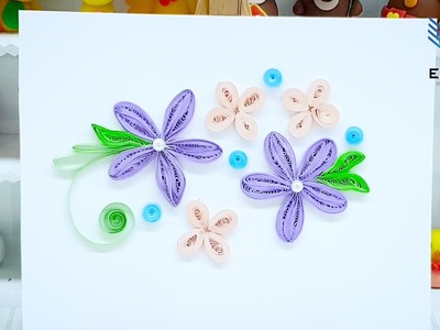 Easy DIY lavender purple flower from quilling so cute | Beautiful Quilling Cards