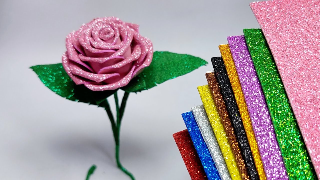 Eva Foam Rose????DIY Table Top Decor???? How to Make Glitter Foam Sheet Rose #craft