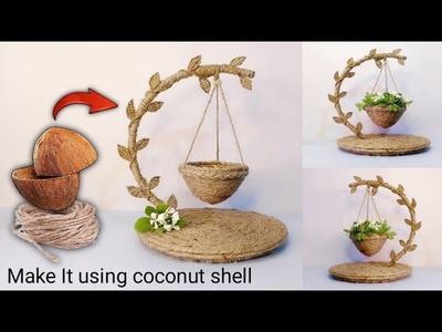 How To Make A Hanging Coconut Shell Flower Pot || DIY Home Decor Tutorial.