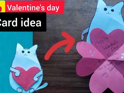 How to make cute pop up Valentine's Day Card. [DIY Valentine's DAY CARD]. Cat, bear shape card idea.