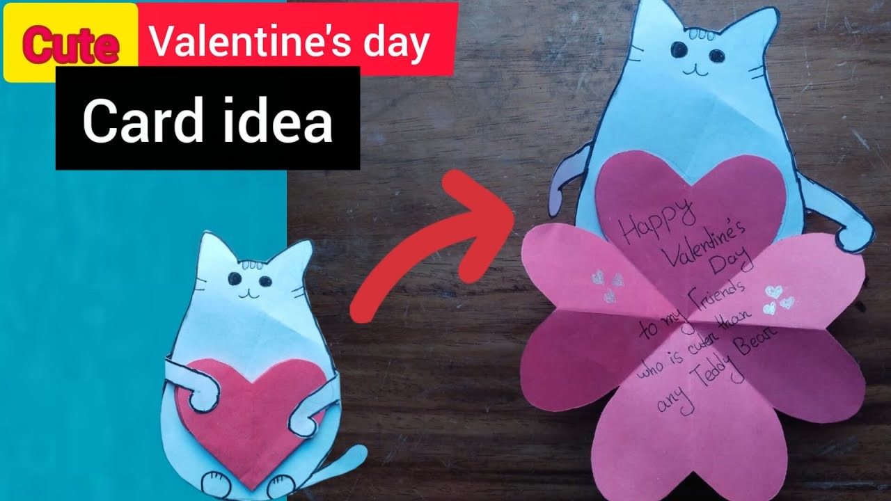 How to make cute pop up Valentine's Day Card. [DIY Valentine's DAY CARD]. Cat, bear shape card idea.