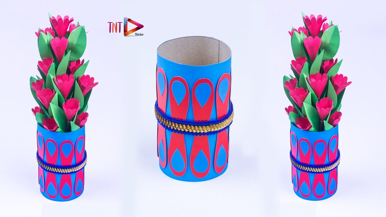 How to Make Flower Vase With Paper at Home Easy | Handmade Paper Flower Pot | DIY Paper Craft