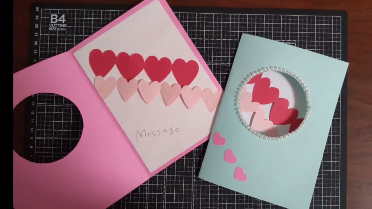 How to make greeting card.line of hearts.easy DIY