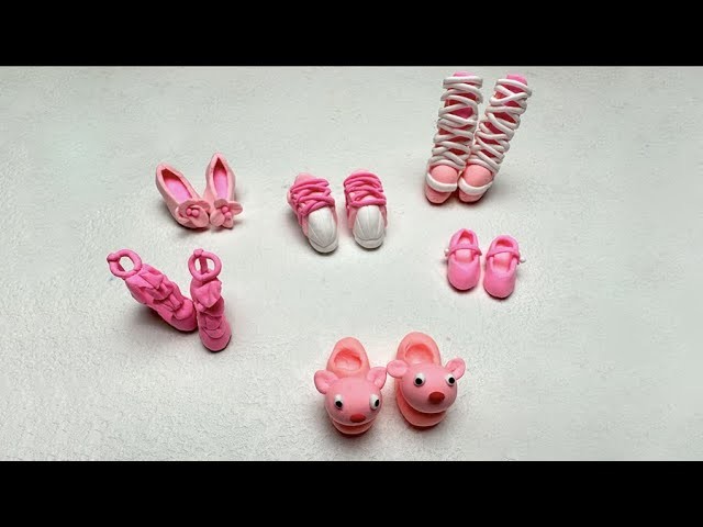 How to Make Polymer Clay Pink Shoes, DIY Miniature Pink Shoes for Barbie.Doll, Miniature Shoes EP30