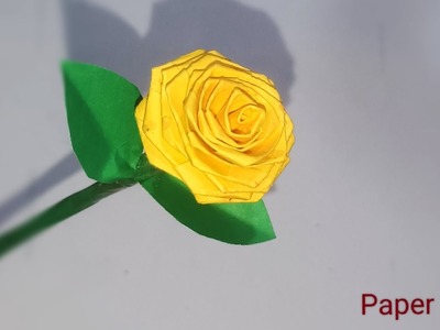 Paper Rose making ||how to make paper Rose || yellow paper Rose handmade || room decoration rose ||