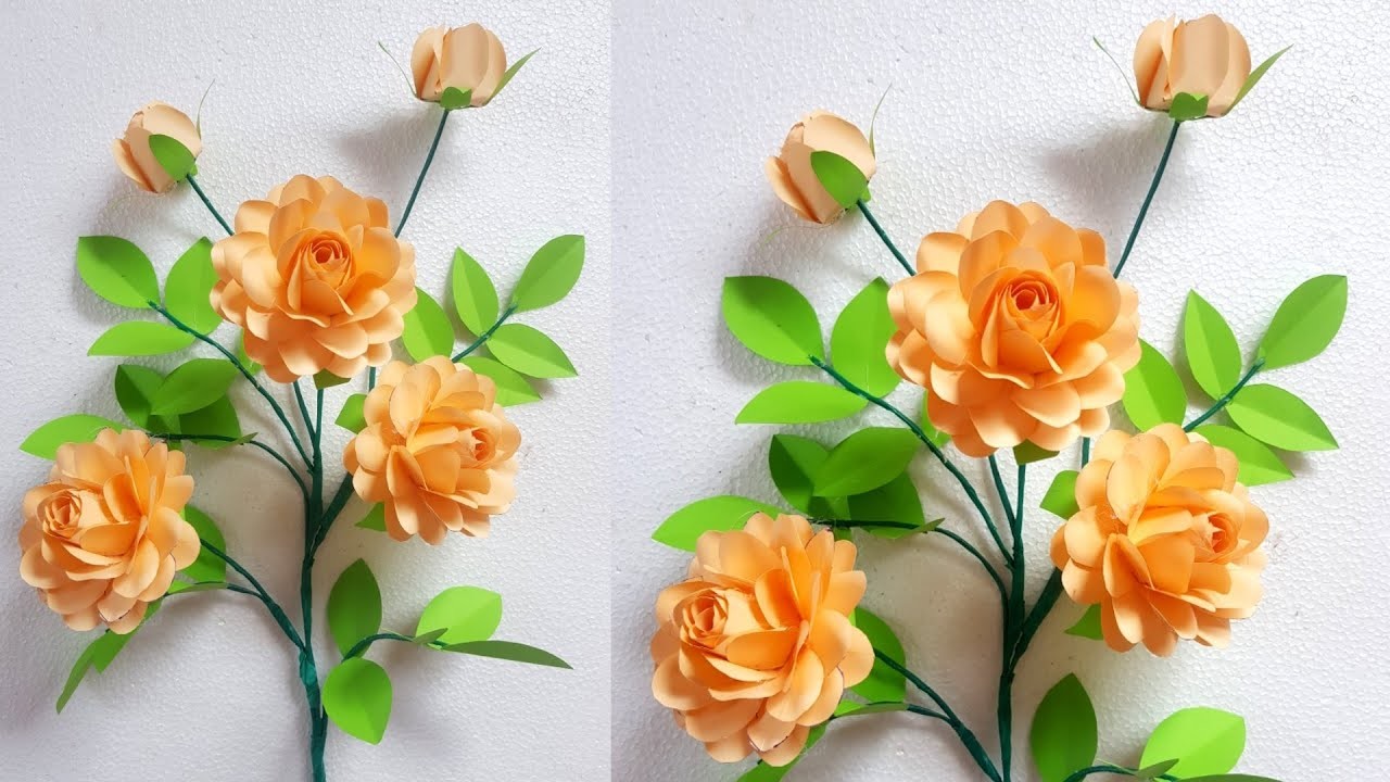 របៀបធ្វើផ្កាក្រដាស់.Handmade Paper Rose - Easy and Beautiful Paper Flower Rose Making - DIY Flowers