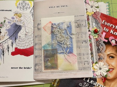 Use lace, napkins, envelopes & embellish Golden book junk journal