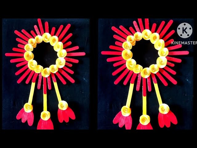 WALL HANGING CRAFT USING ICE CREAM STICKS.ICE CREAM STICKS IDEA.DIY WALL HANGING.ROOM DECOR IDEA