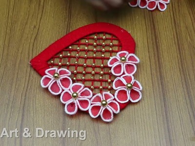 Woolen Craft Idea - How To Make Beautiful Woolen Flower Wall Hanging With Disposable Shopping Bags