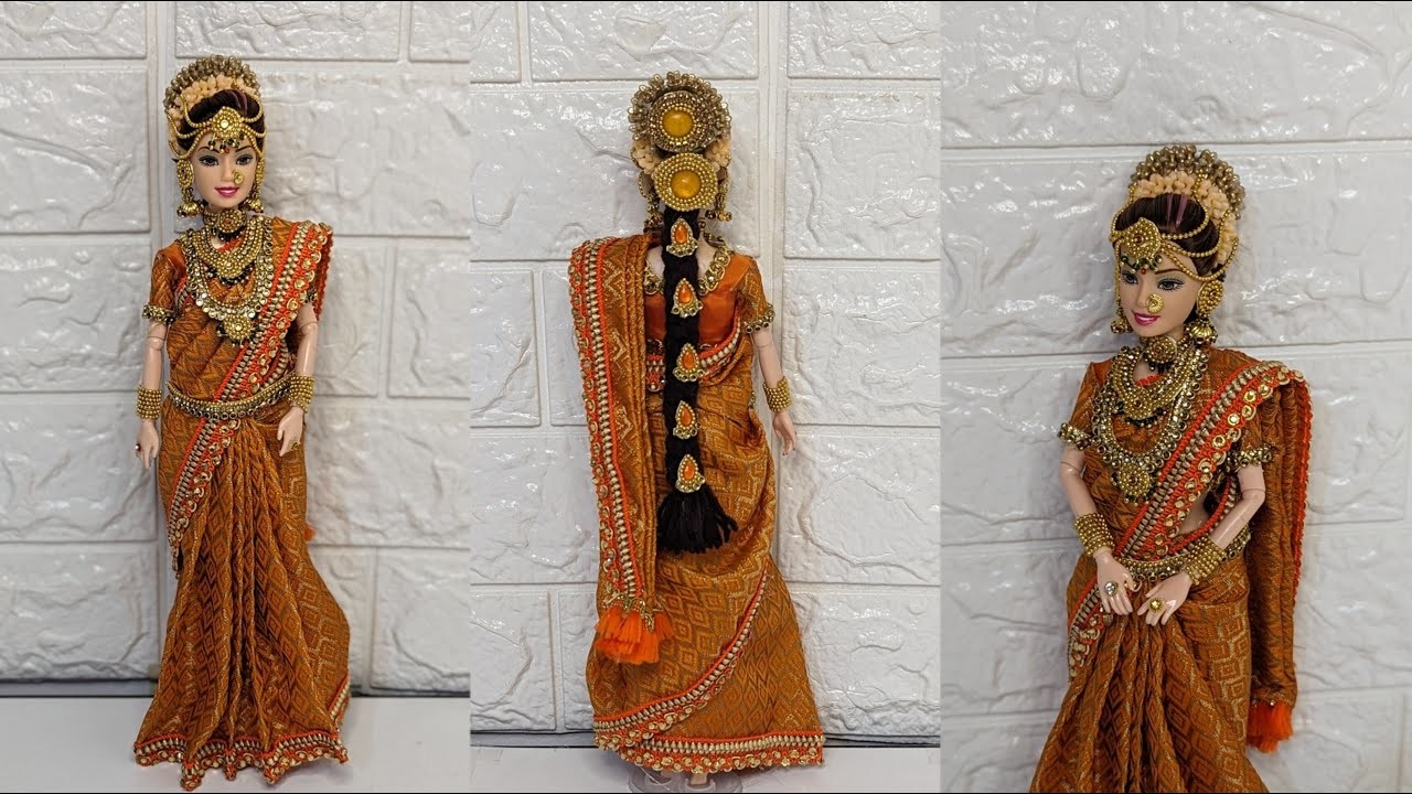 Barbie doll saree making l South Indian Bridal doll dress and jewellery making l