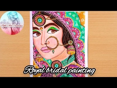 Bridal Drawing| oil pastel| step by step easy tutorial| royal bridal painting #wedding #traditional