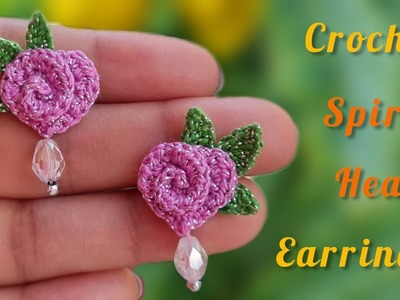 Crochet Spiral Heart Earrings l crochet heart earrings