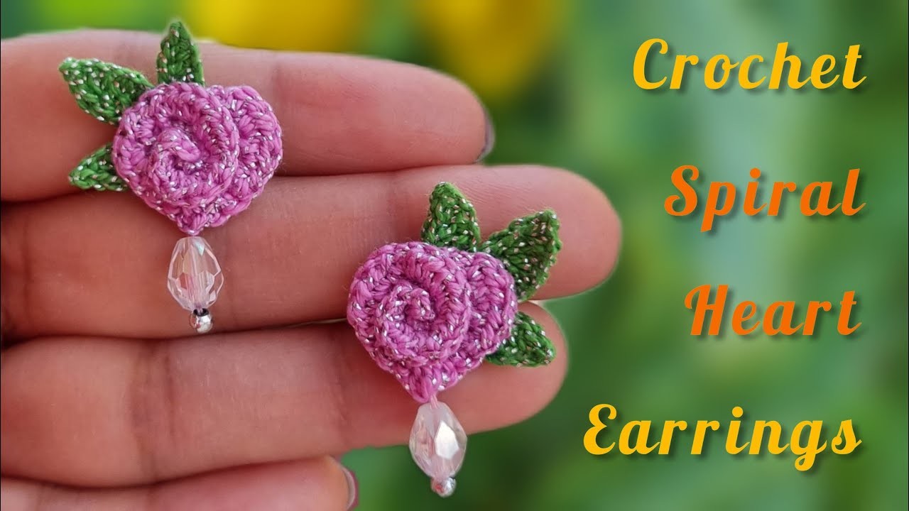 Crochet Spiral Heart Earrings l crochet heart earrings