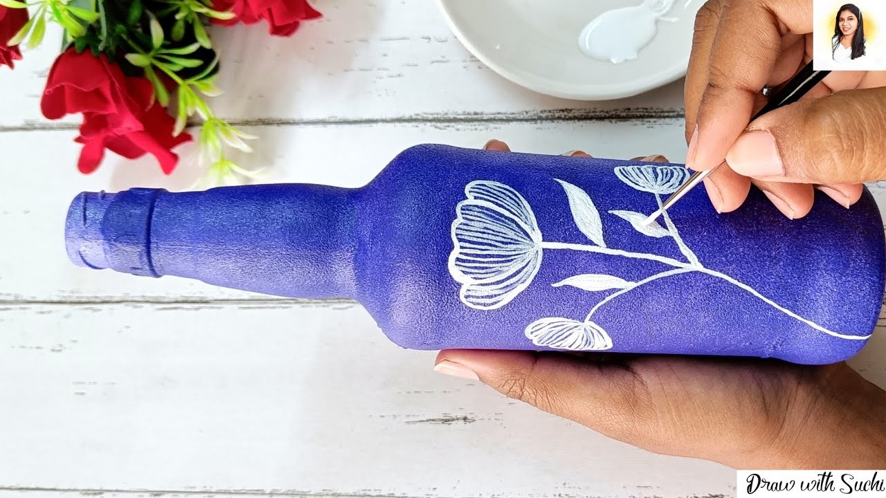 DIY |Very Easy and Elegant Bottle Art for Beginners #bottleart  @drawwithsuchi