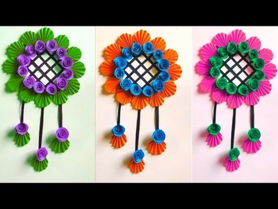 Flower paper wall hanging. Paper craft home decor. Easy wall hanging. wall decor. Pinkyartsandcraft