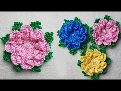 How to crochet rose flower & Easy knitting flower tutorial