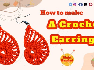 How To Make A Crochet Leaf Earrings ( Right Handed )