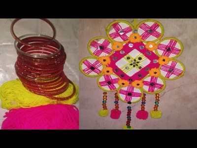 How To Make Door Hanging With Old Bangles ll Best reuse ideas-Best out of waste -Woolen craft ideas