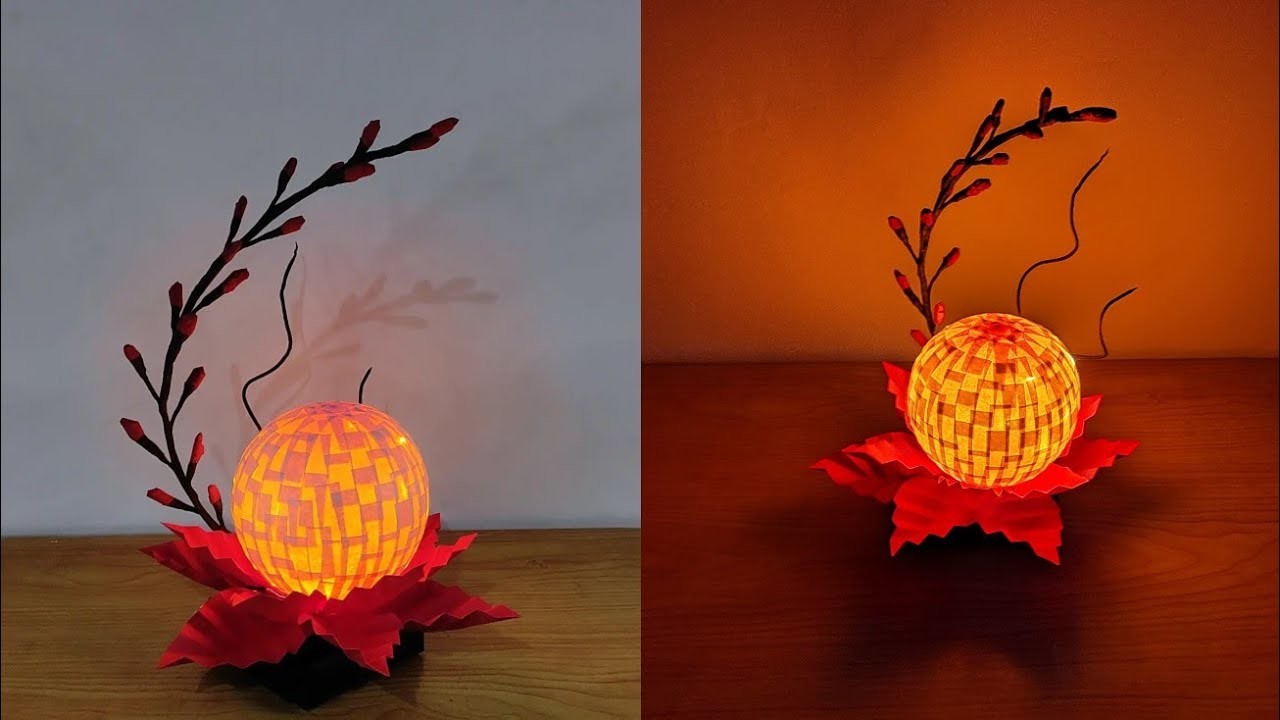 Simple and amazing  table lamp - Paper lamp - Best home Decor ideas #nightlamp ,#ballooncraft