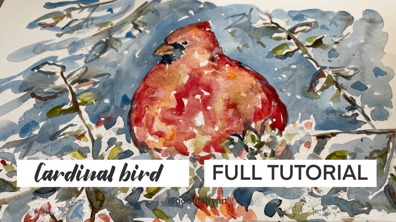 Step by step Cardinal Bird Painting - Easy Watercolor Greeting Card Tutorial