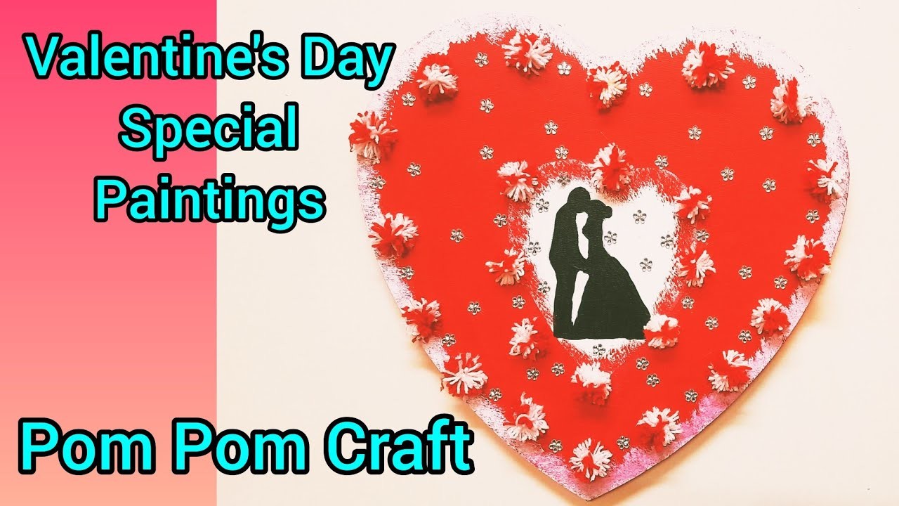 Valentine's Day Special Paintings.Pom Pom Craft.Woolen Home Decor