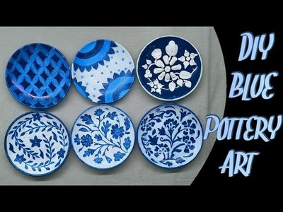 BLUE POTTERY DIY PLATE DECORATIONS IDEA CLAY ART #craft2315 #diycrafttv  PAINTING