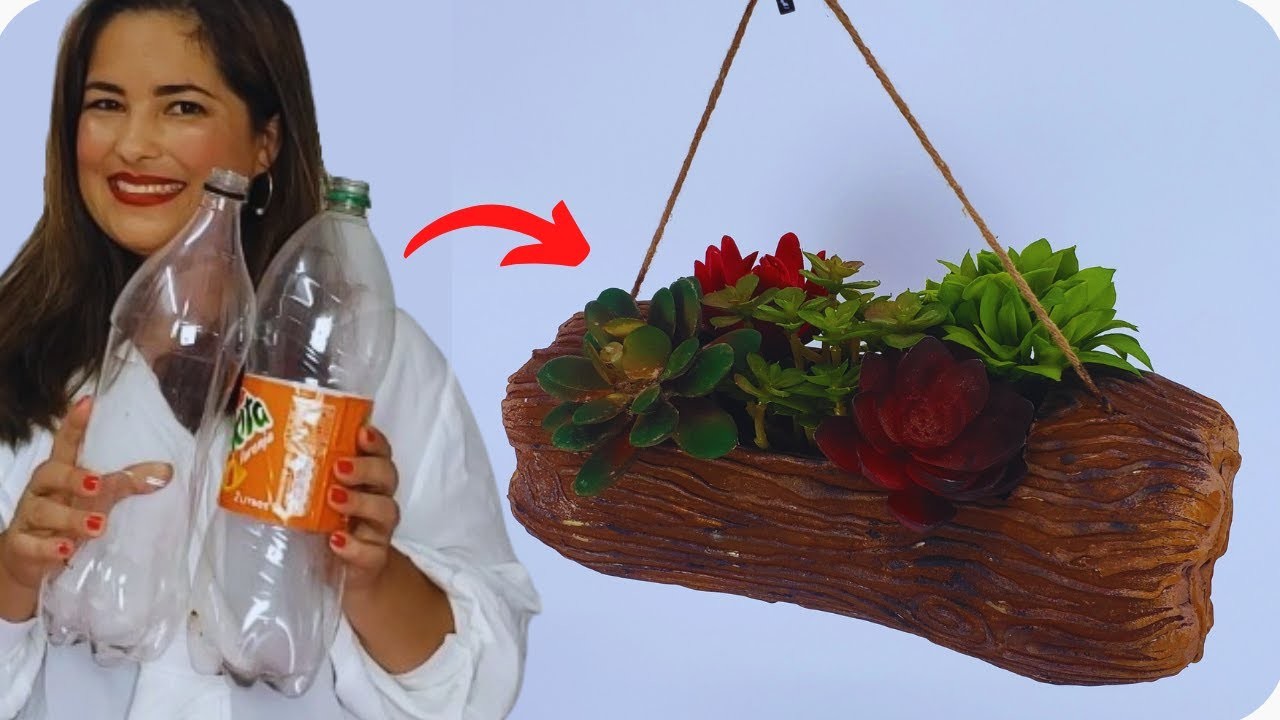 Como Fazer VASO RÚSTICO com GARRAFA pet  | DIY VASOS DECORATIVOS - plastic bottle flower vase