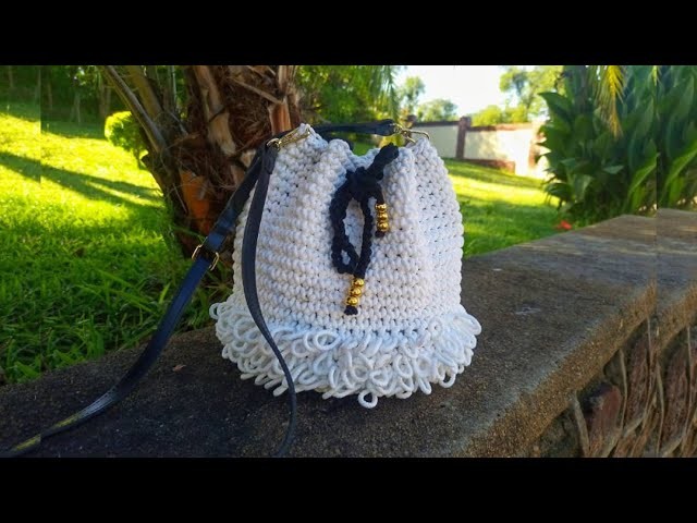 Crochet drawstring bag