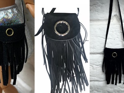 DIY | Barbie Doll Handbag | How to make mini suede bag for Barbie | Miniature suede handbag ideas
