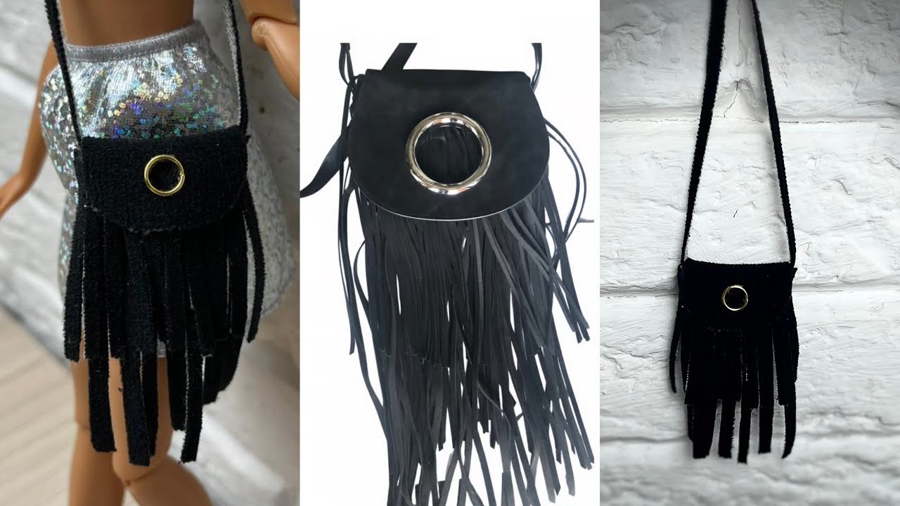 DIY | Barbie Doll Handbag | How to make mini suede bag for Barbie | Miniature suede handbag ideas