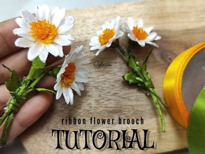 DIY daisy brooch.how to make satin ribbon flower easy