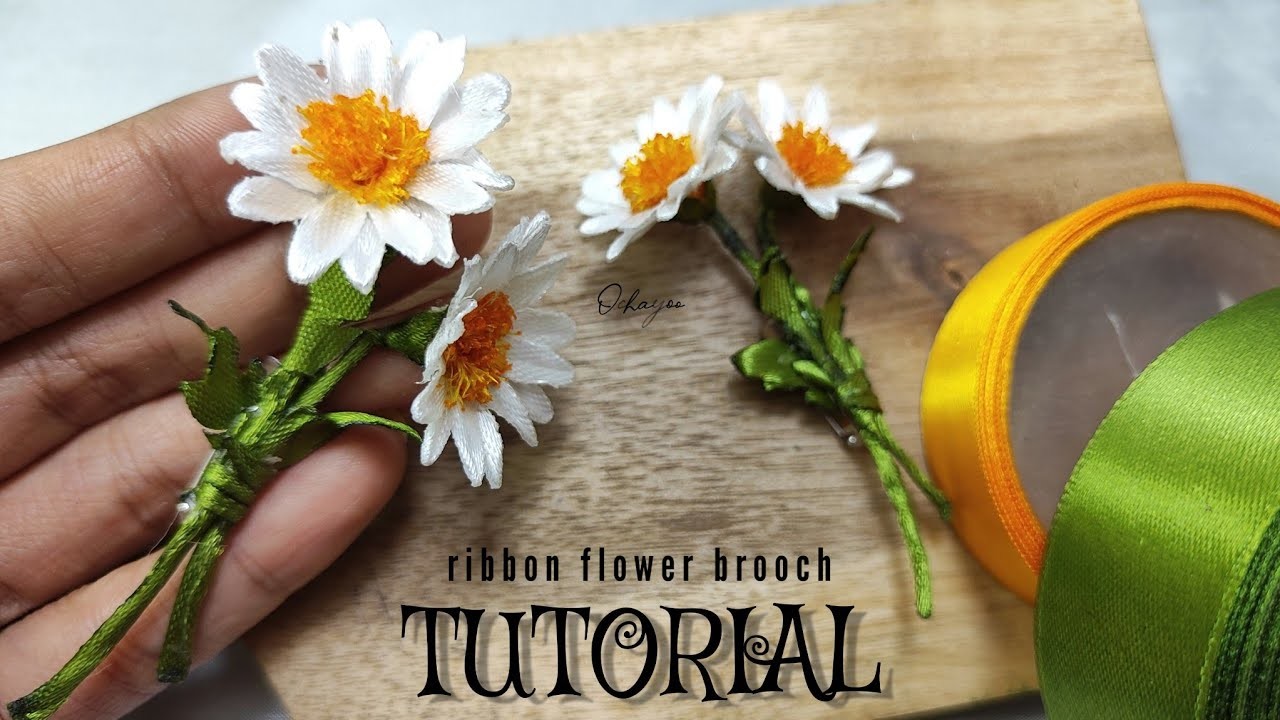 DIY daisy brooch.how to make satin ribbon flower easy