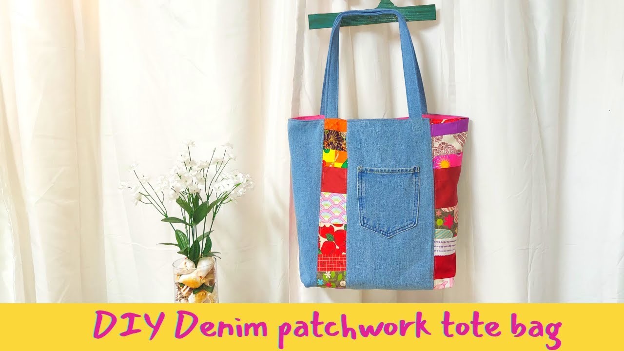 DIY Denim Patchwork Tote Bag.Upcycling Denim and Scrap Fabric into a Tote Bag.Handmade Everyday Tote