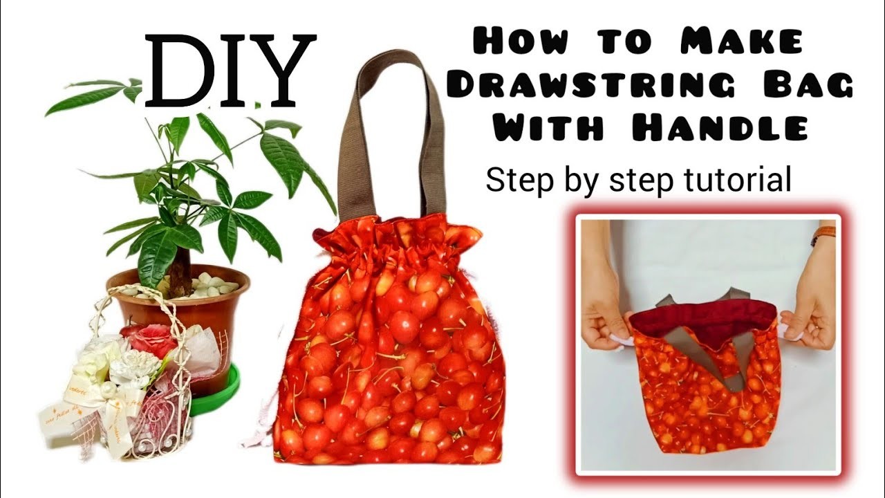 ✅DIY Drawstring Bag with handle. How to make drawstring mini bucket bag