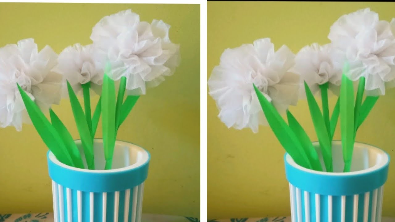 DIY flower with a tissue bag|| Tissue bag reuse idea||