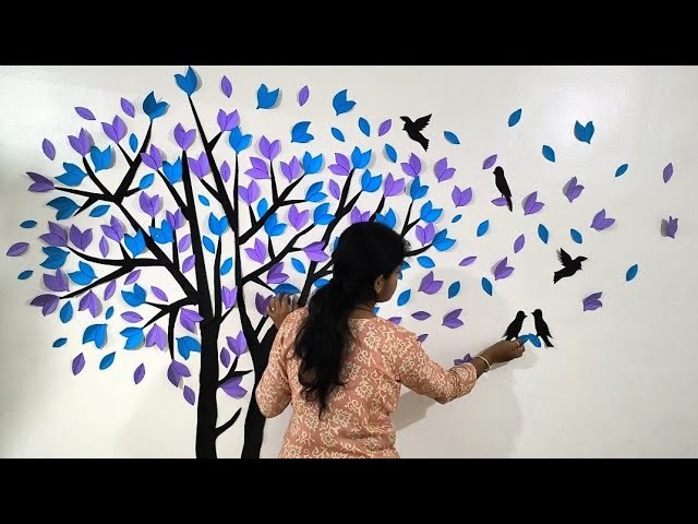 Diy Tree Wall Decor Using Paper |Tree Wall Painting Easy & Simple |Paper Tree Wall Decor #papercraft