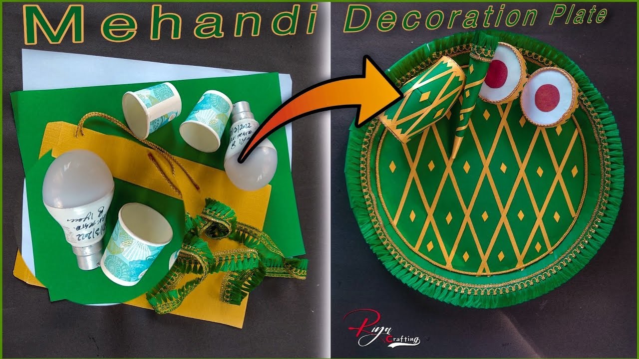 DIY Waste material use in mehndi Thali Decoration at Home || LED Bulb se Tabala Banaye just 3 min